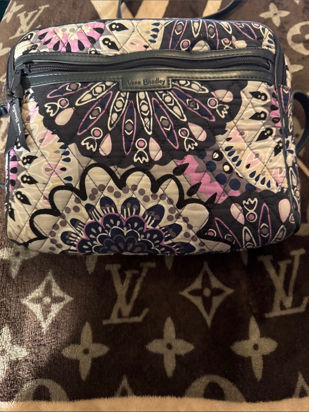 Vera Bradley Quilted Crossbody in Pink, Black, Cream & Navy Floral